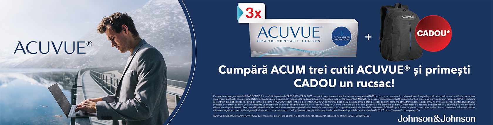 Cumperi 3 cutii Acuvue și primești cadou un rucsac