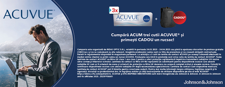 Cumperi 3 cutii Acuvue și primești cadou un rucsac