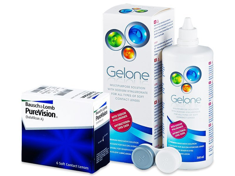 PureVision (6 lentile) + soluție Gelone 360 ml - Výhodný balíček