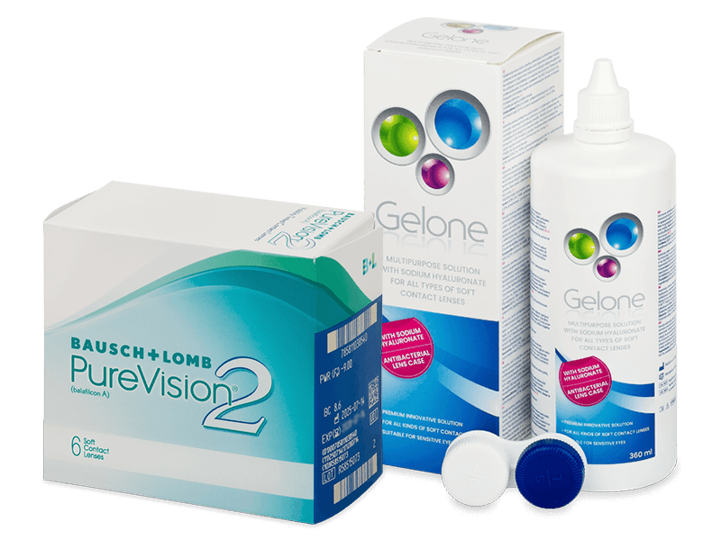 PureVision 2 (6 lentile) + soluție Gelone 360 ml - Výhodný balíček