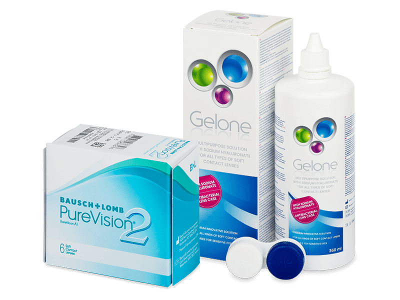 Pachet PureVision 2 (6 lentile) + soluție Gelone 360 ml