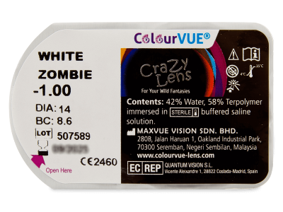 ColourVUE Crazy Lens - White Zombie - cu dioptrie (2 lentile) - Vizualizare ambalaj