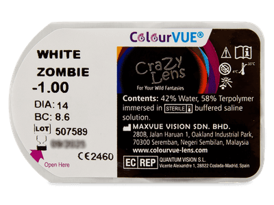 ColourVUE Crazy Lens - White Zombie - cu dioptrie (2 lentile) - Vizualizare ambalaj