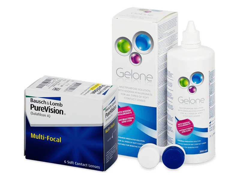 Pachet PureVision Multi-Focal (6 lentile) + soluție Gelone 360 ml