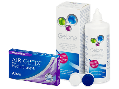 Air Optix plus HydraGlyde Multifocal (6 lentile) + soluție Gelone 360 ml