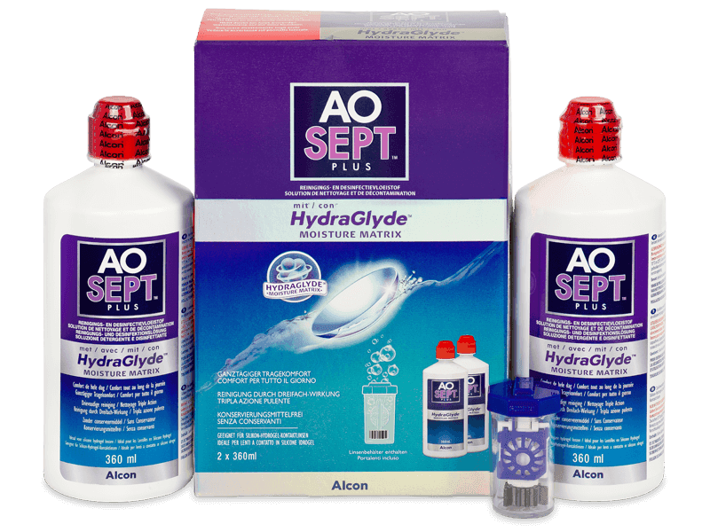Soluție AO SEPT PLUS HydraGlyde 2 x 360 ml - Pachete speciale cu 2 soluții
