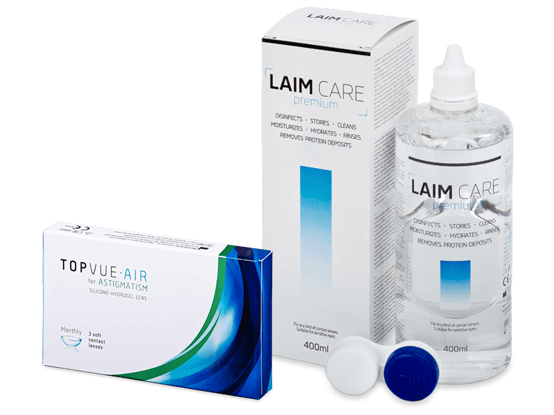 Pachet TopVue Air for Astigmatism (3 lentile) + soluție Laim Care 400 ml