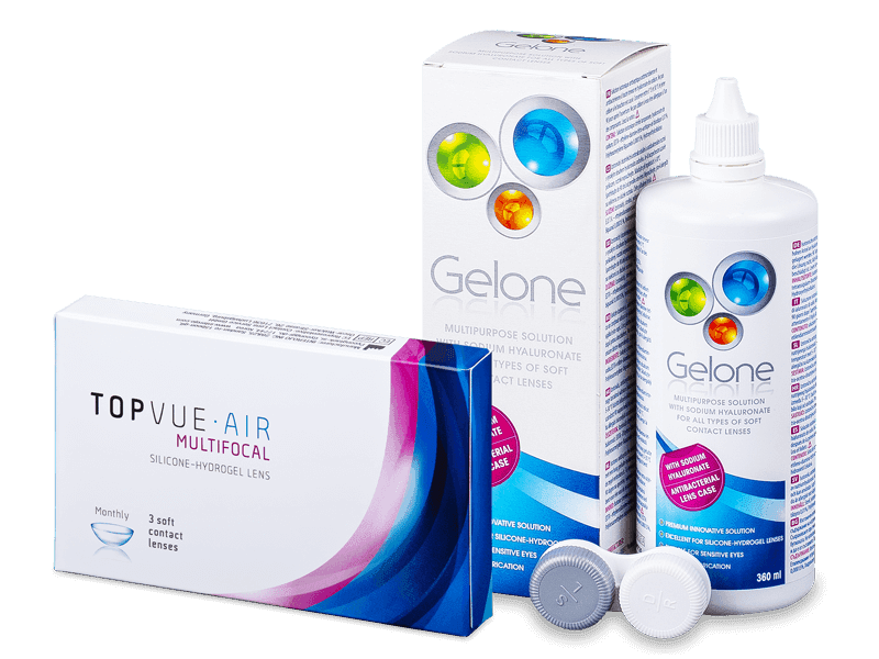 Pachet TopVue Air Multifocal (3 lentile) + soluție Gelone 360 ml + soluție Gelone 360 ml imagine noua