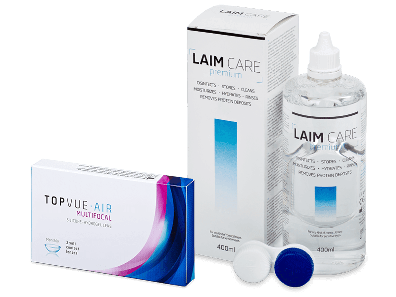 Pachet TopVue Air Multifocal (3 lentile) + soluție Laim Care 400 ml