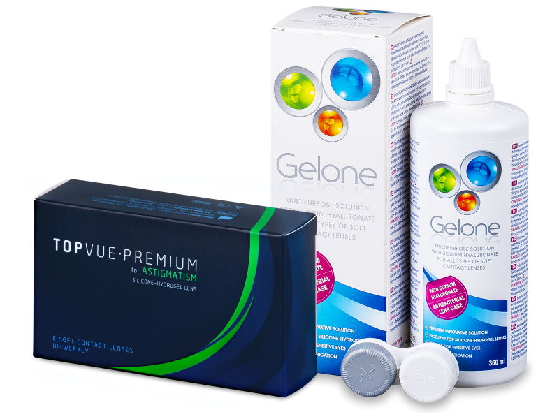 TopVue Premium for Astigmatism (6 lentile) + soluție Gelone 360 ml - Výhodný balíček