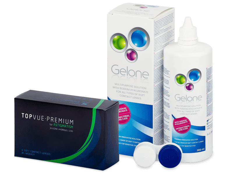 TopVue Premium for Astigmatism (6 lentile) + soluție Gelone 360 ml - Výhodný balíček