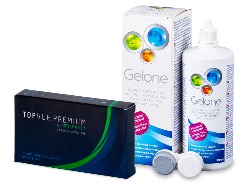 TopVue Premium for Astigmatism (3 lentile) + soluție Gelone 360 ml - Výhodný balíček