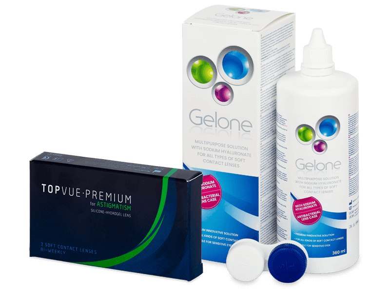 TopVue Premium for Astigmatism (3 lentile) + soluție Gelone 360 ml - Výhodný balíček