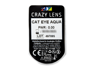 CRAZY LENS - Cat Eye Aqua - lentile zilnice fără dioptrie (2 lentile) - Vizualizare ambalaj