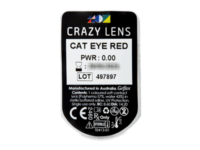 CRAZY LENS - Cat Eye Red - lentile zilnice fără dioptrie (2 lentile) - Vizualizare ambalaj