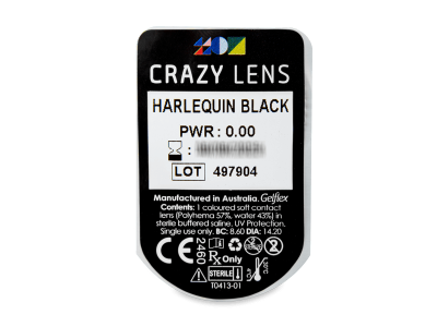CRAZY LENS - Harlequin Black - lentile zilnice fără dioptrie (2 lentile) - Vizualizare ambalaj