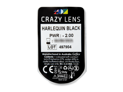 CRAZY LENS - Harlequin Black - lentile zilnice cu dioptrie (2 lentile) - Vizualizare ambalaj