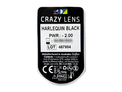 CRAZY LENS - Harlequin Black - lentile zilnice cu dioptrie (2 lentile) - Vizualizare ambalaj