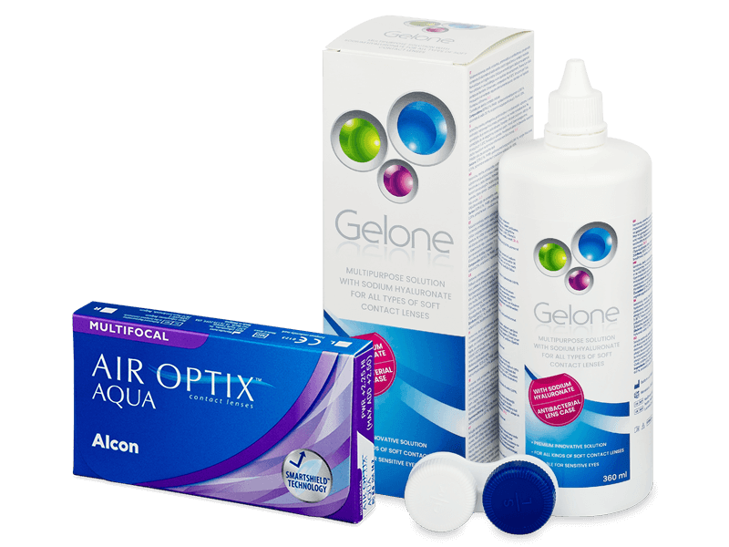 Air Optix Aqua Multifocal (3 lentile) + soluție Gelone 360 ml - Výhodný balíček