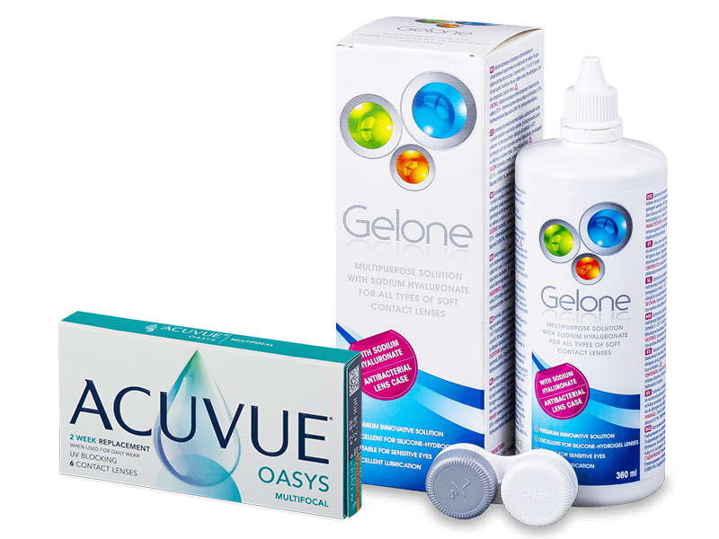 Acuvue Oasys Multifocal (6 lentile) + soluție Gelone 360 ml - Výhodný balíček