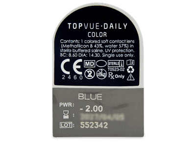 TopVue Daily Color - Blue - lentile zilnice cu dioptrie (2 lentile) - Vizualizare ambalaj