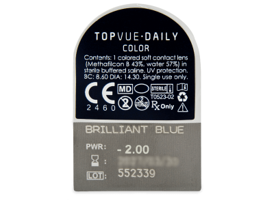TopVue Daily Color - Brilliant Blue - lentile zilnice cu dioptrie (2 lentile) - Vizualizare ambalaj
