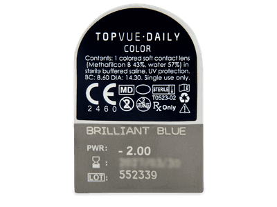 TopVue Daily Color - Brilliant Blue - lentile zilnice cu dioptrie (2 lentile) - Vizualizare ambalaj