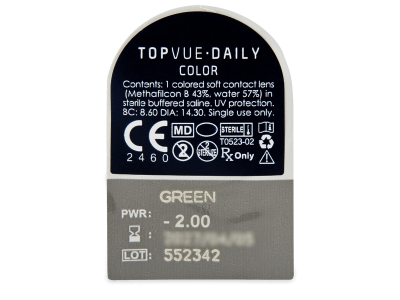 TopVue Daily Color - Green - lentile zilnice cu dioptrie (2 lentile) - Vizualizare ambalaj