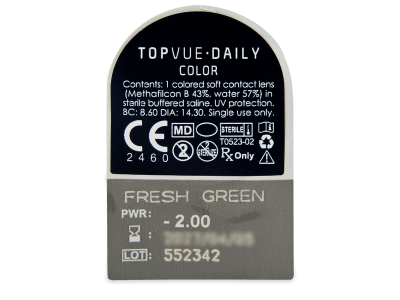 TopVue Daily Color - Fresh Green - lentile zilnice cu dioptrie (2 lentile) - Vizualizare ambalaj