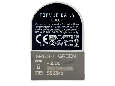 TopVue Daily Color - Fresh Green - lentile zilnice cu dioptrie (2 lentile) - Vizualizare ambalaj