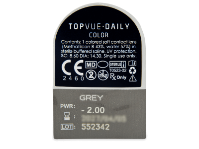 TopVue Daily Color - Grey - lentile zilnice cu dioptrie (2 lentile) - Vizualizare ambalaj