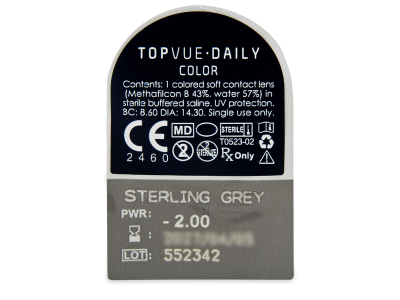 TopVue Daily Color - Sterling Grey - lentile zilnice cu dioptrie (2 lentile) - Vizualizare ambalaj