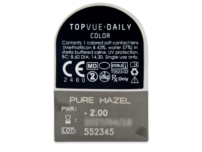 TopVue Daily Color - Pure Hazel - lentile zilnice cu dioptrie (2 lentile) - Vizualizare ambalaj