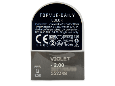 TopVue Daily Color - Violet - lentile zilnice cu dioptrie (2 lentile) - Vizualizare ambalaj