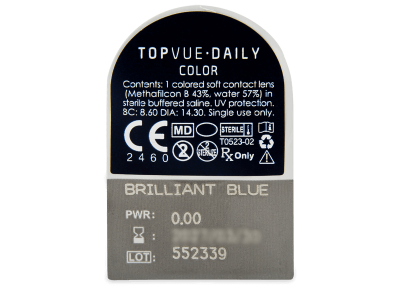 TopVue Daily Color - Brilliant Blue - lentile zilnice fără dioptrie (2 lentile) - Vizualizare ambalaj