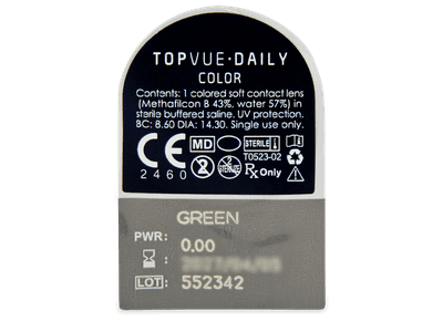 TopVue Daily Color - Green - lentile zilnice fără dioptrie (2 lentile) - Vizualizare ambalaj