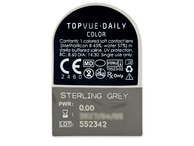 TopVue Daily Color - Sterling Grey - lentile zilnice fără dioptrie (2 lentile) - Vizualizare ambalaj