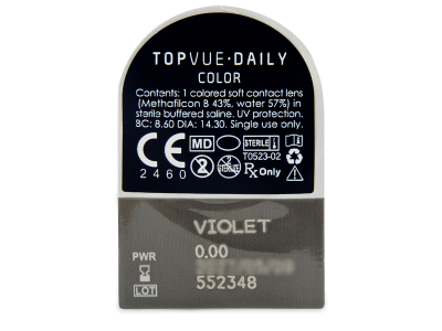 TopVue Daily Color - Violet - lentile zilnice fără dioptrie (2 lentile) - Vizualizare ambalaj