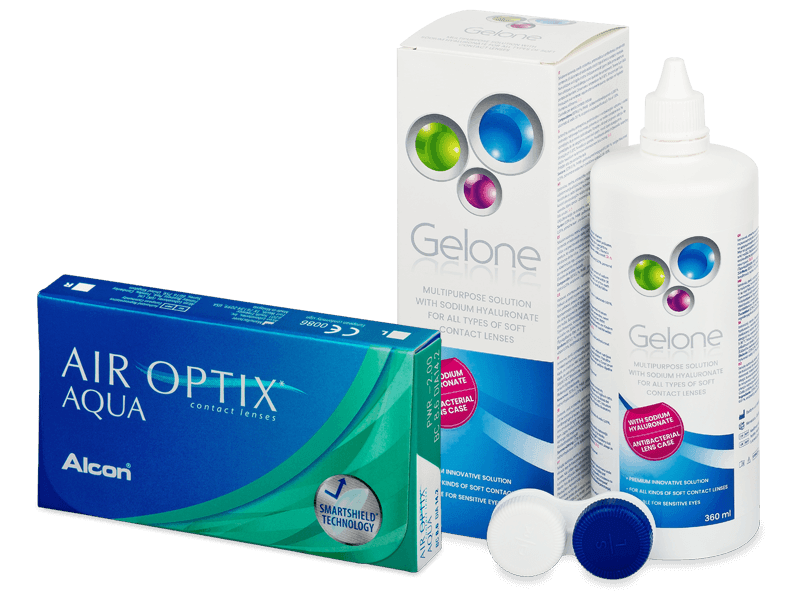 Pachet Air Optix Aqua (6 lentile) + soluție Gelone 360 ml